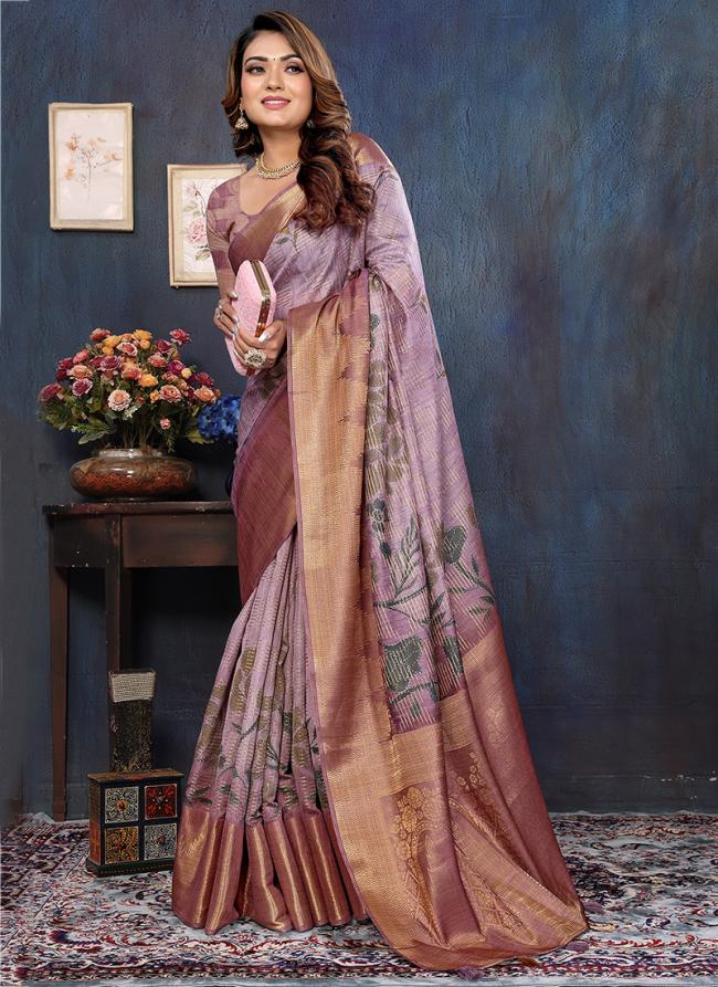 Cotton Lilac Festival Wear Printed Saree